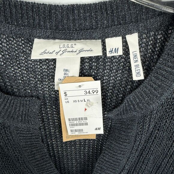 H&M Women’s Dark Blue Deep V Neck Long Sleeve Sweater Pullover Sweatshirt Size L - Picture 15 of 16